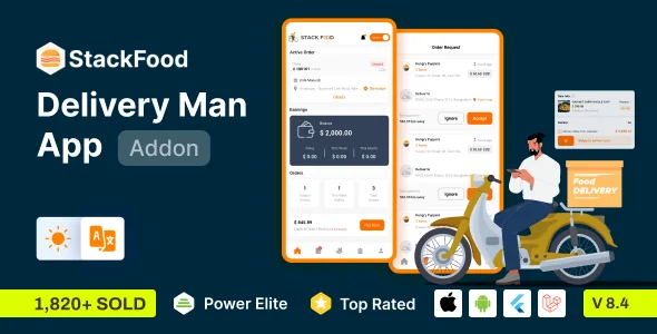 StackFood Multi Restaurant v8.4 - Food Ordering Delivery Man App