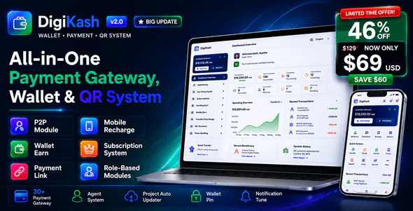 DigiKash v2.0 - Complete Payment Gateway, Wallet & QR System