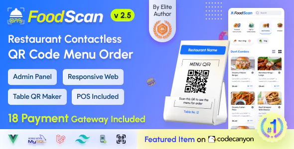 FoodScan v2.5 - Qr Code Restaurant Menu Maker & Contactless Table Ordering System
