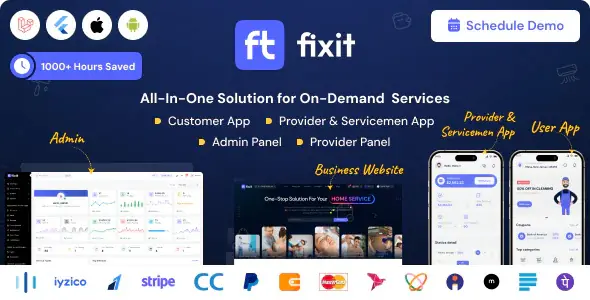 Fixit v1.0.12 - Multi Vendor On Demand, Handyman, Home service Flutter App with Admin Complete Solut