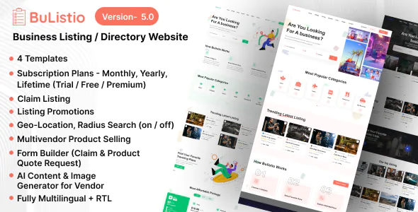 Bulistio v5.0 - Business Listing / Directory Subscription Based Website (AI Powered)