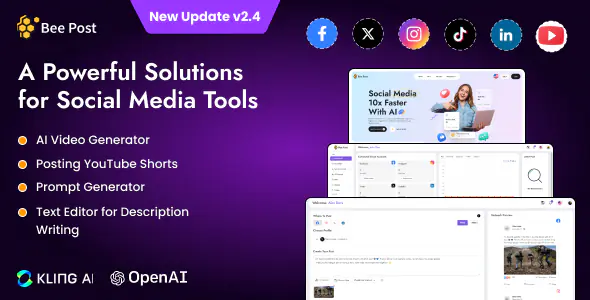 BeePost v2.4 - AI Social Media Management & Content Creation SaaS with Subscription System