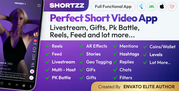 Shortzz - Tiktok Clone - Short Video App Live streaming, PK Battle, Feed, Story etc. Flutter/Laravel