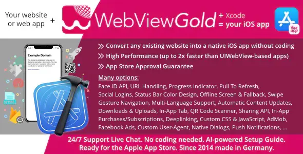 WebViewGold for iOS v15.6 - WebView URL/HTML to iOS app + Push, URL Handling, APIs & much more!