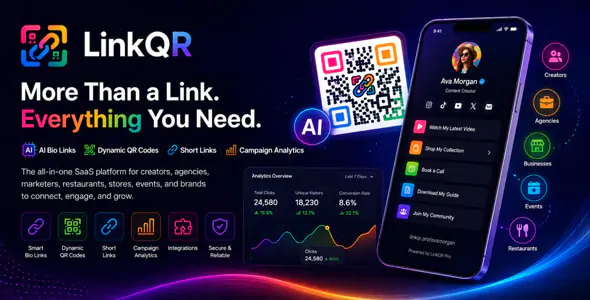 LinkQR v1.0 - AI Bio Links, Dynamic QR Codes, Short Links & Campaign Analytics SaaS