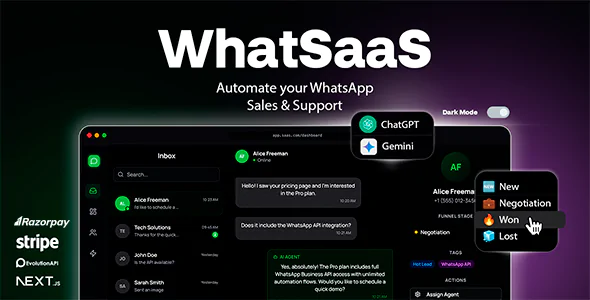 WhatSaaS v1.0.5 - Multi-Tenant WhatsApp Sales & Support: Chatbots, Flow Builder & API Access