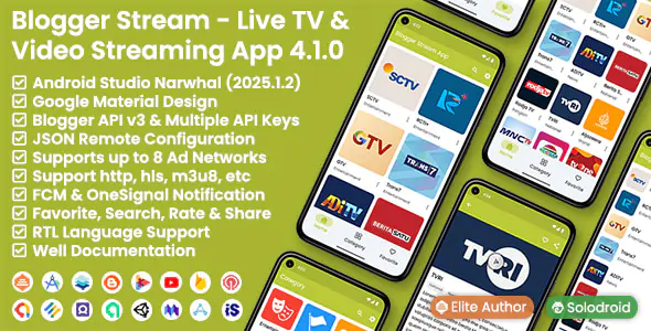 Blogger Stream v1.0.0 - Live TV & Video Streaming App - Blogger API v3