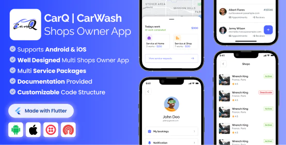 Shop Owner App for CarQ Car Wash Marketplace SAAS Flutter App v3.0.0