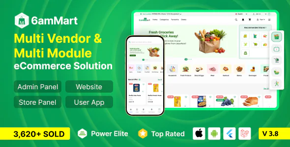 6amMart v3.8 - Multivendor Food Grocery eCommerce Parcel Pharmacy delivery app with Admin & Website