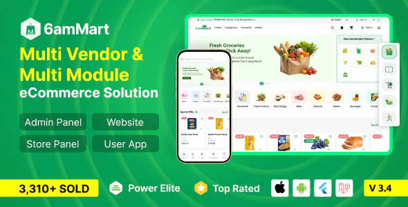 6amMart v3.4 - Multivendor Food, eCommerce, Parcel, Pharmacy delivery app with Admin & Website